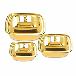 maahavira gold stainless steel square bowl set with lid | pvd gold finish | 16 gauge | 3 pieces (500 ml, 750 ml & 1000 ml) | bpa free storage bowls