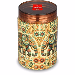 maahavira gold tesla 3d iconic elephant canister (500 ml) | stainless steel storage jar with copper finish lid | food grade | decorative kitchen container