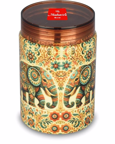 Maahavira Gold Tesla 3D Iconic Elephant Canister (500 ml) | Stainless Steel Storage Jar with Copper Finish Lid | Food Grade | Decorative Kitchen Container-SJMT-TS3D