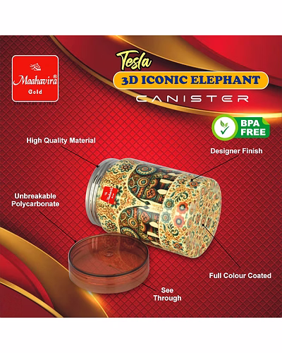 Maahavira Gold Tesla 3D Iconic Elephant Canister (500 ml) | Stainless Steel Storage Jar with Copper Finish Lid | Food Grade | Decorative Kitchen Container-3
