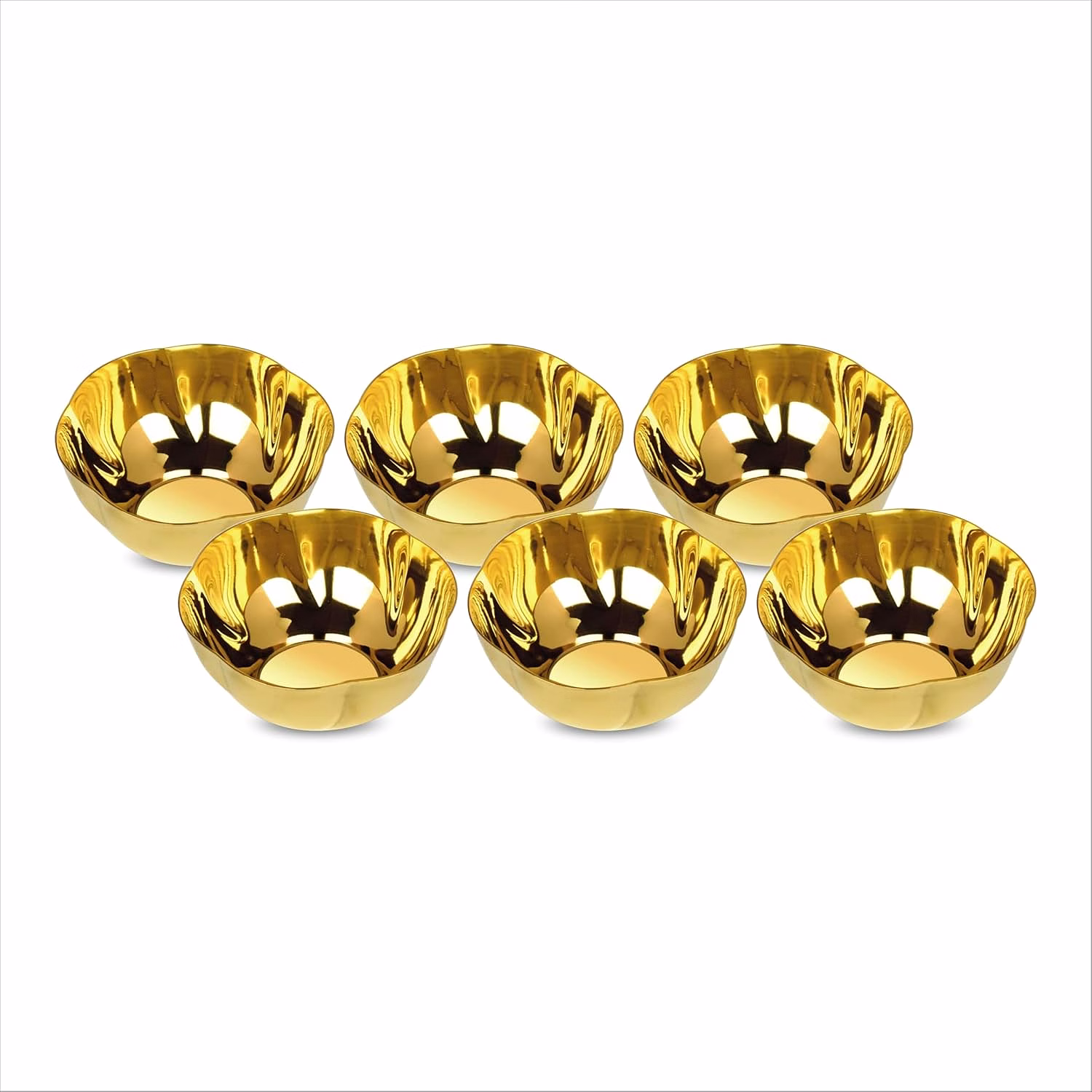 maahavira gold stainless steel dessert bowl set (6 pieces) | pvd gold finish | 18 gauge | 200 ml capacity | 10.4 cm diameter | premium serving bowls