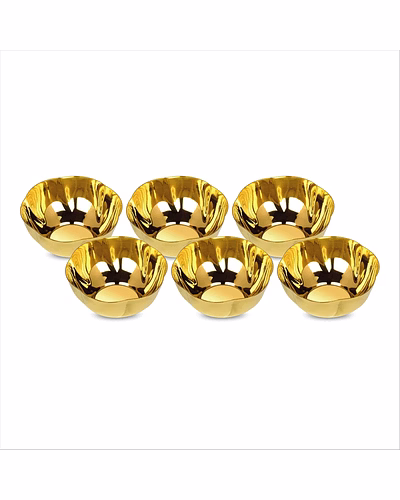 Maahavira Gold Stainless Steel Dessert Bowl Set (6 Pieces) | PVD Gold Finish | 18 Gauge | 200 ml Capacity | 10.4 cm Diameter | Premium Serving Bowls-SJMT-PVD-6DBS