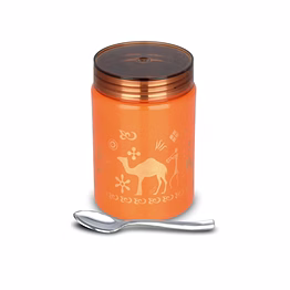 maahavira gold tesla tango orange see through canister 500ml with spoon | stainless steel body with unbreakable polycarbonate lid | food grade storage container