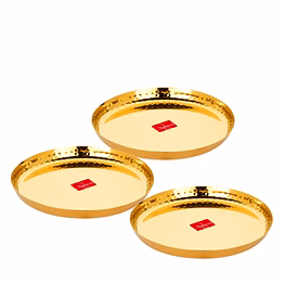 maahavira gold iconic gold coating hammered texture heavy gauge royal dinner plates used for home & restaurant, 29.5 cm dia - set of 3