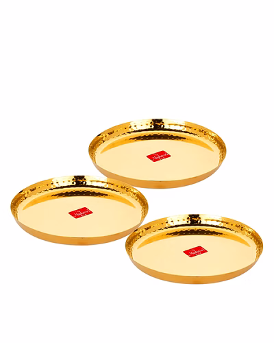 Maahavira Gold Iconic Gold Coating Hammered Texture Heavy Gauge Royal Dinner Plates Used for Home &amp; Restaurant, 29.5 cm Dia - Set of 3-SJMT-icon-PVD-Ham-3pp