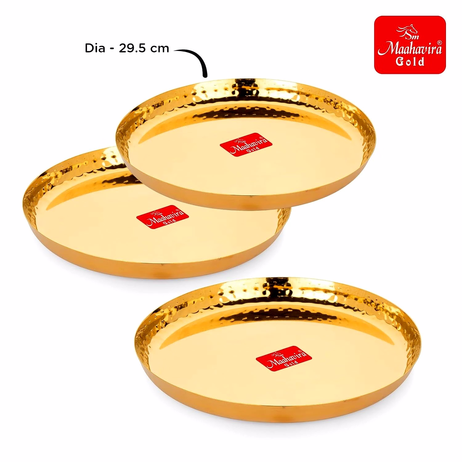 Maahavira Gold Iconic Gold Coating Hammered Texture Heavy Gauge Royal Dinner Plates Used for Home & Restaurant, 29.5 cm Dia - Set of 3 image 4