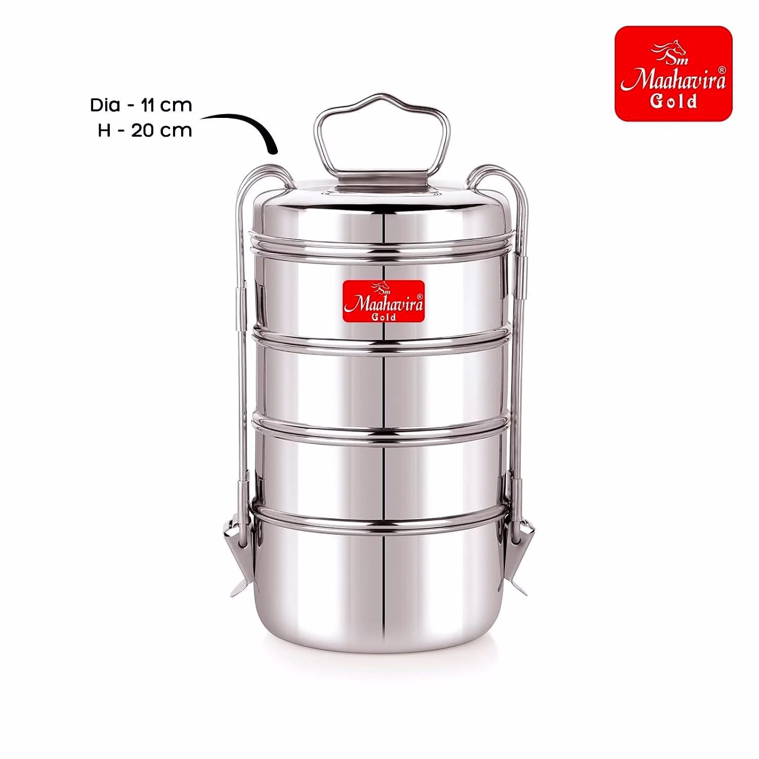 Maahavira Gold Iconic Stainless Steel Coil Clip Pressing 4 Compartment Tiffin Box/Lunch Box, Compact & Durable, Perfect for Office, School, Picnic and Travel - Silver image 4