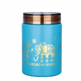 maahavira gold multipurpose storage canister – 500ml, pistachio green with iconic tesla color gold decorative pattern, food grade material