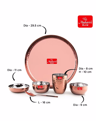 Maahavira Gold Premium Stainless Steel Dinner Set, 6 Pieces, Rose Gold PVD, 29.5 cm Thali Plate with Bowls and Spoon-2
