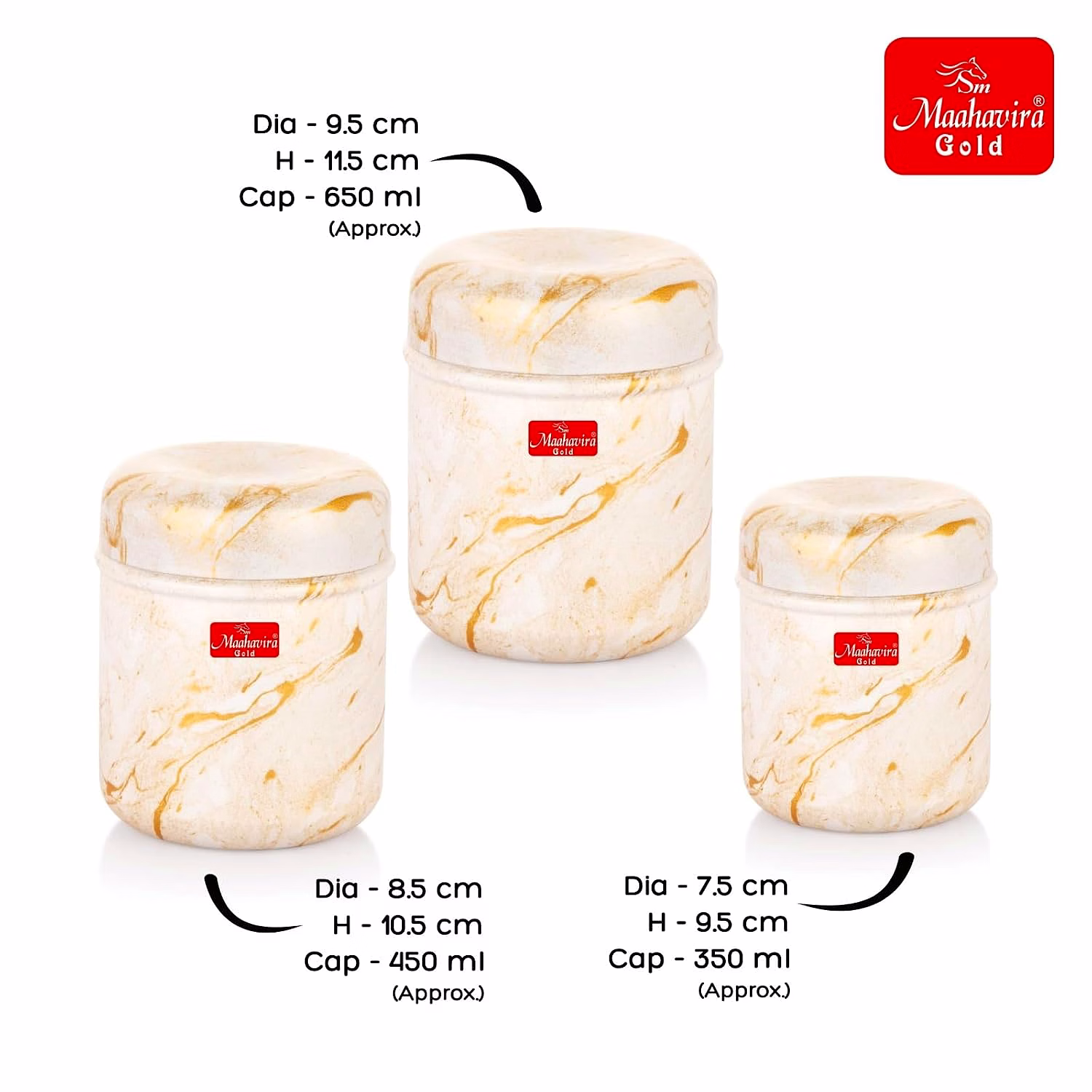 Maahavira Gold 3D Prisma Color Coated Stainless Steel Design Containers with Air Tight Lid Use for Dry fruits, Chocolates, Biscuits, Tea, Sugar & Coffee, Set of 3 - White Cream image 5