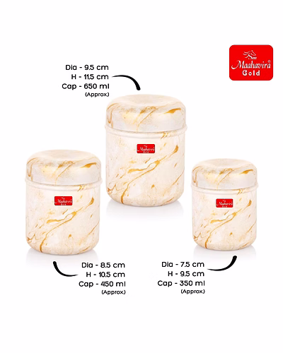 Maahavira Gold 3D Prisma Color Coated Stainless Steel Design Containers with Air Tight Lid Use for Dry fruits, Chocolates, Biscuits, Tea, Sugar &amp; Coffee, Set of 3 - White Cream-4
