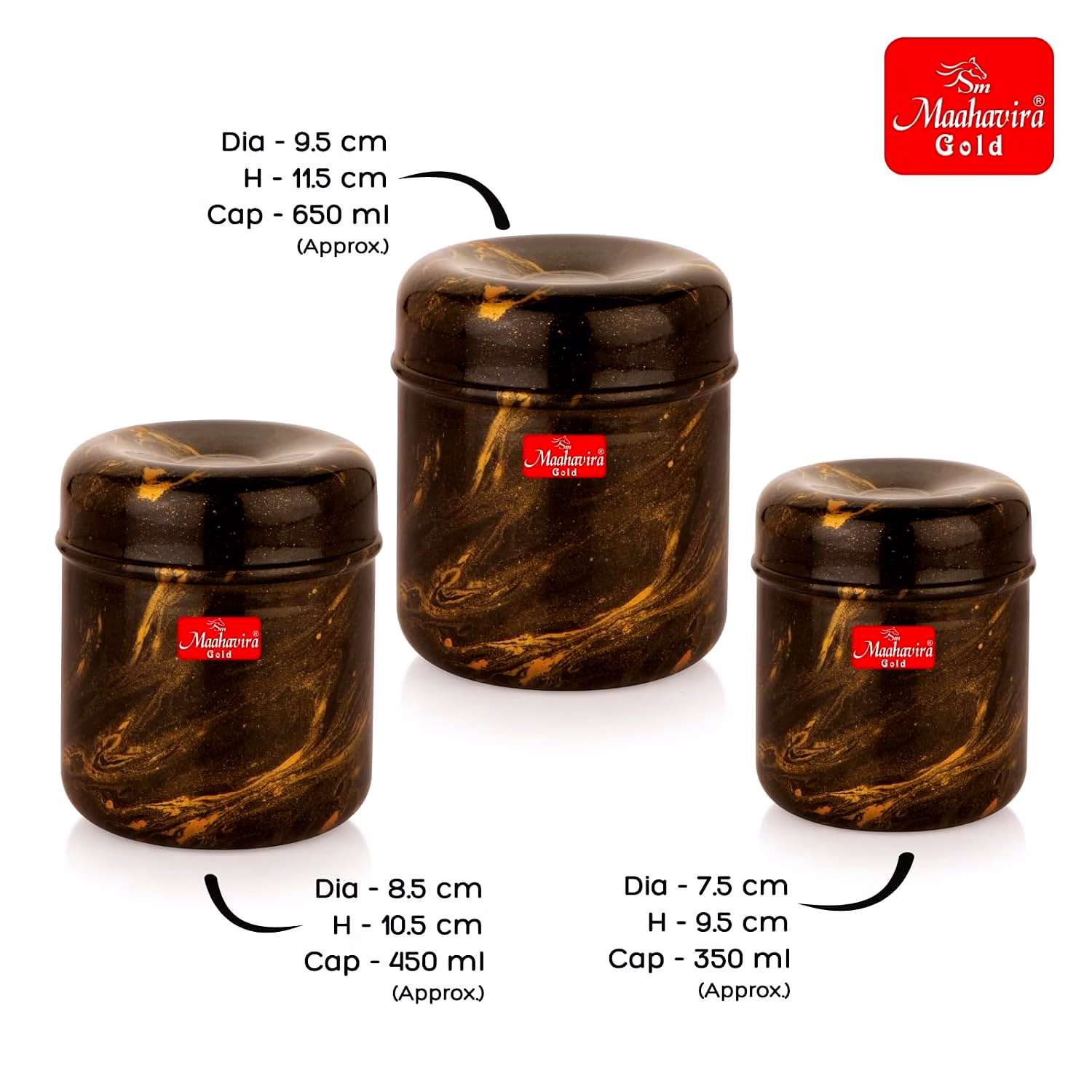 Maahavira Gold 3D Prisma Color Coated Stainless Steel Design Containers with Air Tight Lid Use for Dry fruits, Chocolates, Biscuits, Tea, Sugar & Coffee, Set of 3 - Chocolate Brown image 4