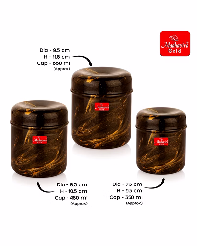 Maahavira Gold 3D Prisma Color Coated Stainless Steel Design Containers with Air Tight Lid Use for Dry fruits, Chocolates, Biscuits, Tea, Sugar &amp; Coffee, Set of 3 - Chocolate Brown-3