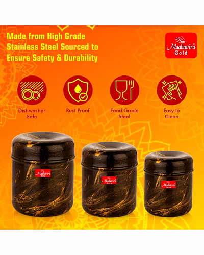 Maahavira Gold 3D Prisma Color Coated Stainless Steel Design Containers with Air Tight Lid Use for Dry fruits, Chocolates, Biscuits, Tea, Sugar &amp; Coffee, Set of 3 - Chocolate Brown-4
