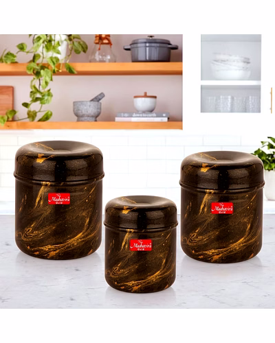 Maahavira Gold 3D Prisma Color Coated Stainless Steel Design Containers with Air Tight Lid Use for Dry fruits, Chocolates, Biscuits, Tea, Sugar &amp; Coffee, Set of 3 - Chocolate Brown-5