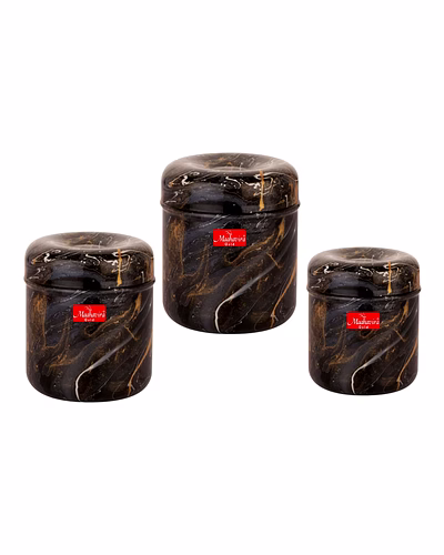 Maahavira Gold 3D Prisma Color Coated Stainless Steel Design Containers with Air Tight Lid Use for Dry fruits, Chocolates, Biscuits, Tea, Sugar &amp; Coffee, Set of 3 - Grey Color-SJMT-3D-Gry-CT-Set3