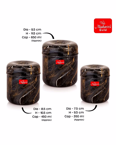 Maahavira Gold 3D Prisma Color Coated Stainless Steel Design Containers with Air Tight Lid Use for Dry fruits, Chocolates, Biscuits, Tea, Sugar &amp; Coffee, Set of 3 - Grey Color-4