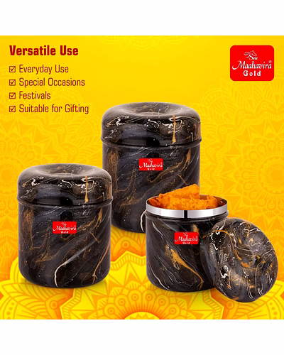 Maahavira Gold 3D Prisma Color Coated Stainless Steel Design Containers with Air Tight Lid Use for Dry fruits, Chocolates, Biscuits, Tea, Sugar &amp; Coffee, Set of 3 - Grey Color-6