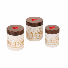 maahavira gold stainless steel shanai printed design containers set with air tight lid use for dry fruits, chocolates, biscuits, tea, sugar & coffee, 650ml, 450ml & 350ml set of 3 -white color