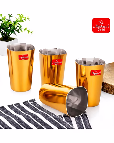 Maahavira Gold Iconic Square Shape Gold Coating Matte Finish Glasses Deal for Water, Juice, Hot-Cold Drinks, Cocktail, Milkshake, Smoothie, Home, Party, Restaurant, Gifting, 250 ml - Set of 6-1