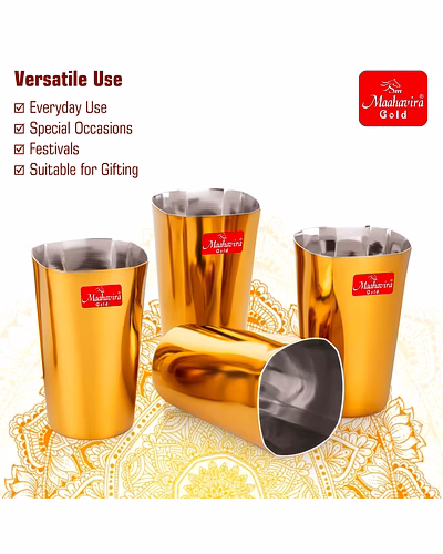 Maahavira Gold Iconic Square Shape Gold Coating Matte Finish Glasses Deal for Water, Juice, Hot-Cold Drinks, Cocktail, Milkshake, Smoothie, Home, Party, Restaurant, Gifting, 250 ml - Set of 6-2