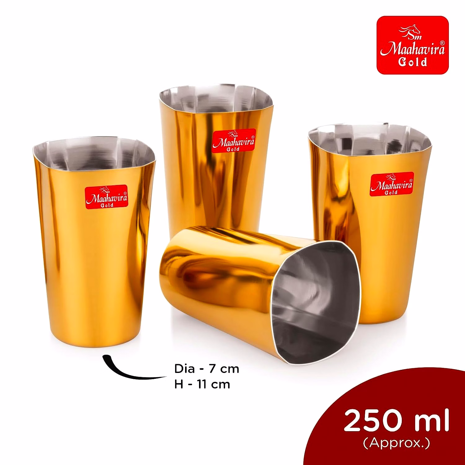 Maahavira Gold Iconic Square Shape Gold Coating Matte Finish Glasses Deal for Water, Juice, Hot-Cold Drinks, Cocktail, Milkshake, Smoothie, Home, Party, Restaurant, Gifting, 250 ml - Set of 6 image 4