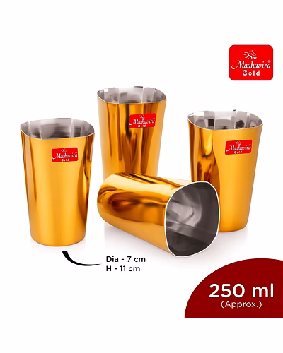 Maahavira Gold Iconic Square Shape Gold Coating Matte Finish Glasses Deal for Water, Juice, Hot-Cold Drinks, Cocktail, Milkshake, Smoothie, Home, Party, Restaurant, Gifting, 250 ml - Set of 6-3