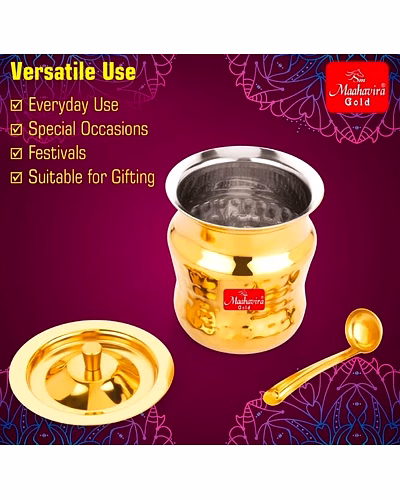 Maahavira Gold Coil Duster Stainless Steel Gold Coating Ghee Pot with Spoon, Oil Pot, Multipurpose Container, Leak &amp; Drip Proof for Kitchen &amp; Dining - 250ml-2