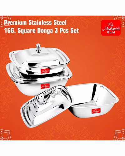 Maahavira Gold Stainless Steel Square Shape Serving Bowls with Lid, Food Grade, Ideal for Serving Salads, Fruits, Snacks, 380 ml, 550 ml and 750 ml- Set of 3-2