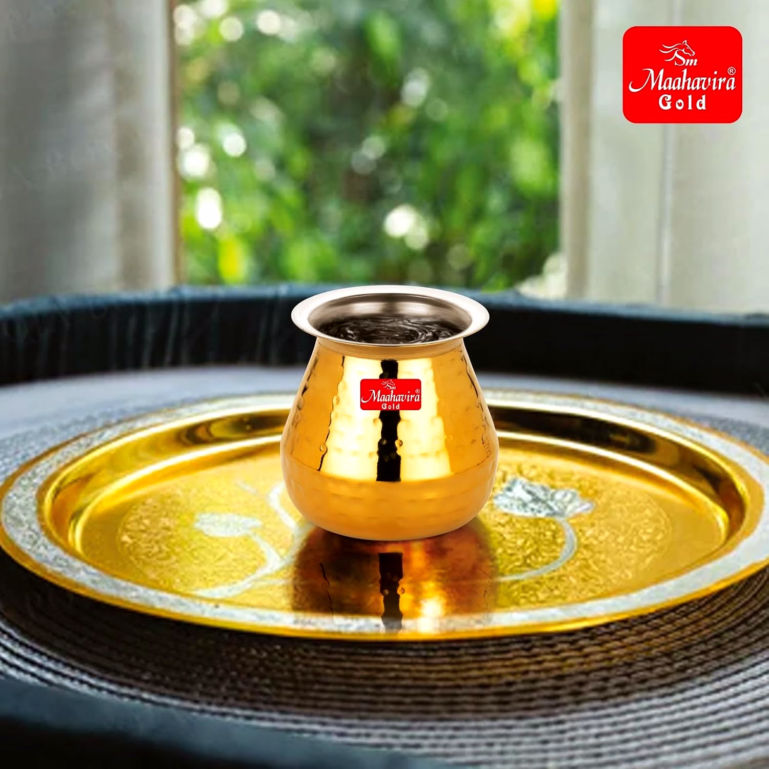 Maahavira Gold Stainless Steel PVD Hammered Satarri Lota for Drinking Water, Milk, Lassi, and Pooja, Traditional Kalash Lota for Pooja, 250 ml - Set of 2 image 2