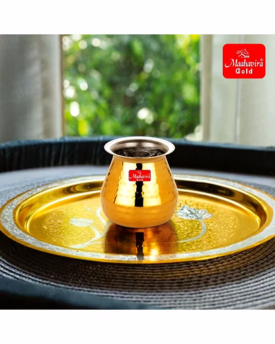 Maahavira Gold Stainless Steel PVD Hammered Satarri Lota for Drinking Water, Milk, Lassi, and Pooja, Traditional Kalash Lota for Pooja, 250 ml - Set of 2-1
