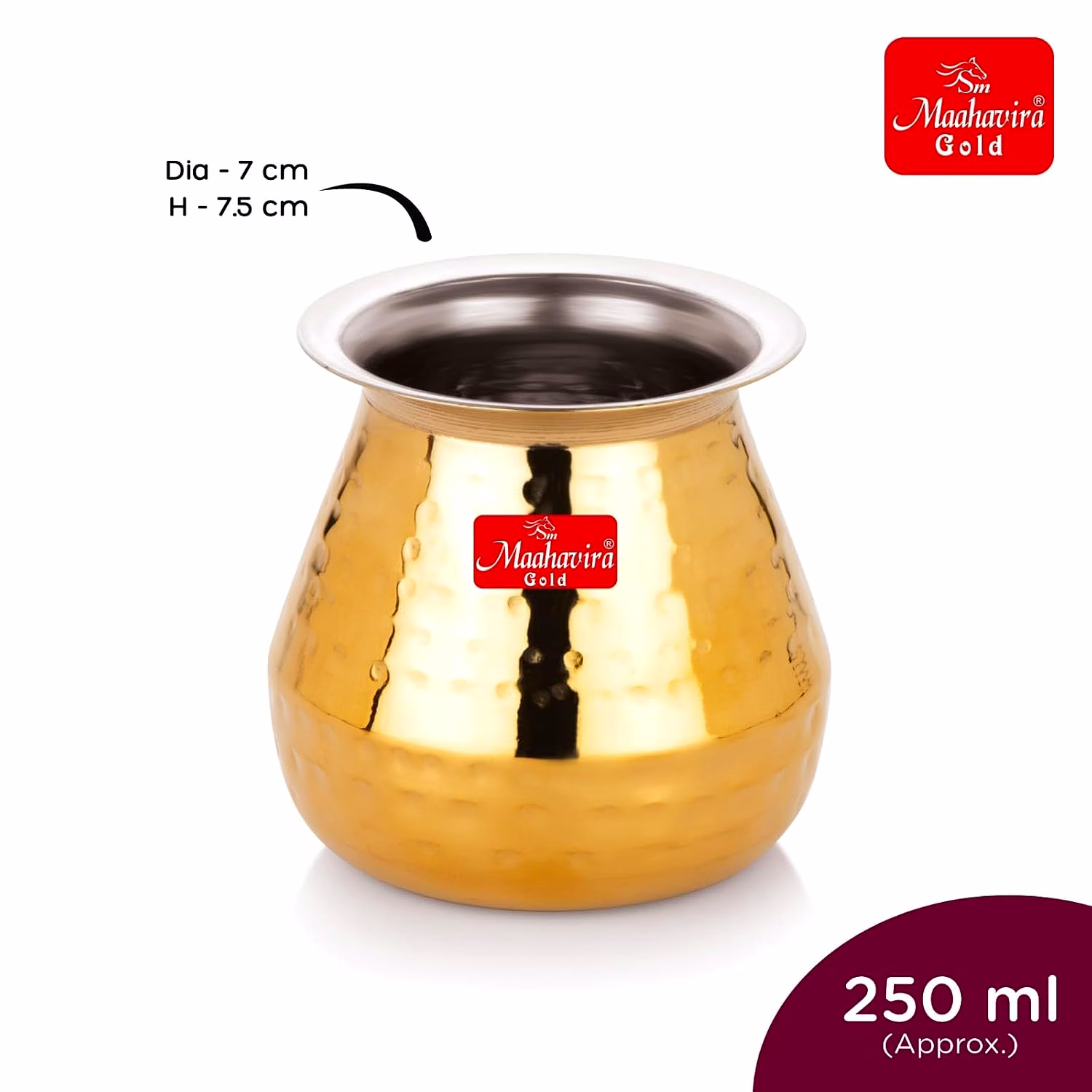Maahavira Gold Stainless Steel PVD Hammered Satarri Lota for Drinking Water, Milk, Lassi, and Pooja, Traditional Kalash Lota for Pooja, 250 ml - Set of 2 image 5