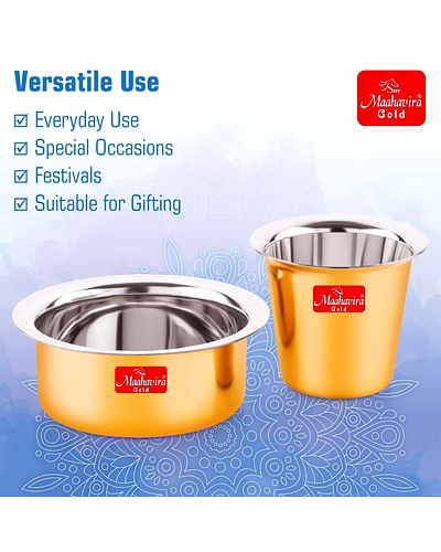 Maahavira Gold Glossy PVD Coffee Dabara Tumbler - South Indian Filter Coffee Stainless Steel Kappi Traditional Kumbakonam Dabara (Cup + Tumbler) 200 ml, Set of 2 - Gold-3