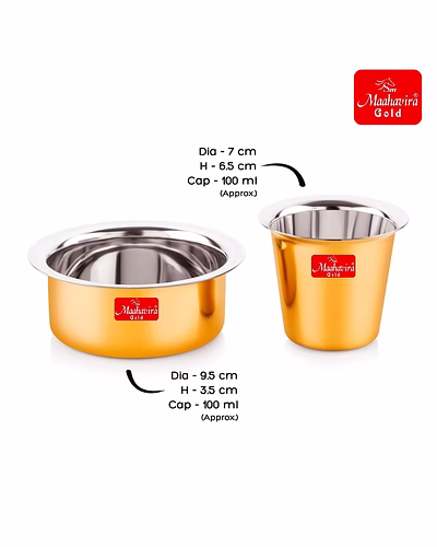 Maahavira Gold Glossy PVD Coffee Dabara Tumbler - South Indian Filter Coffee Stainless Steel Kappi Traditional Kumbakonam Dabara (Cup + Tumbler) 200 ml, Set of 2 - Gold-4