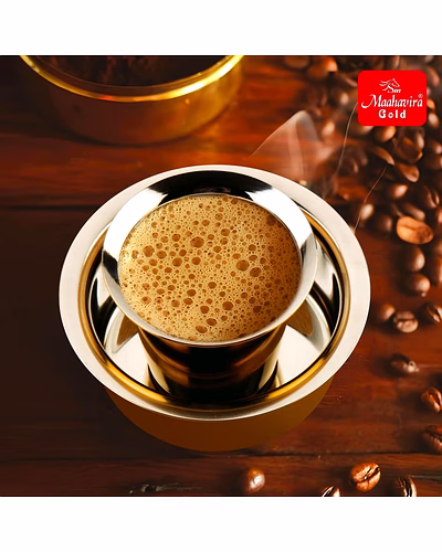 Maahavira Gold Glossy PVD Coffee Dabara Tumbler - South Indian Filter Coffee Stainless Steel Kappi Traditional Kumbakonam Dabara (Cup + Tumbler) 200 ml, Set of 2 - Gold-5