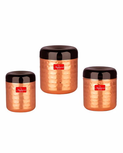 Maahavira Gold Apple Stainless Steel Hammered Texture Storage Containers with Air Tight Lid Use for Dry fruits, Chocolates, Biscuits, Tea, Sugar &amp; Coffee - Set of 3-SJMT-Appl-Ham-Set3