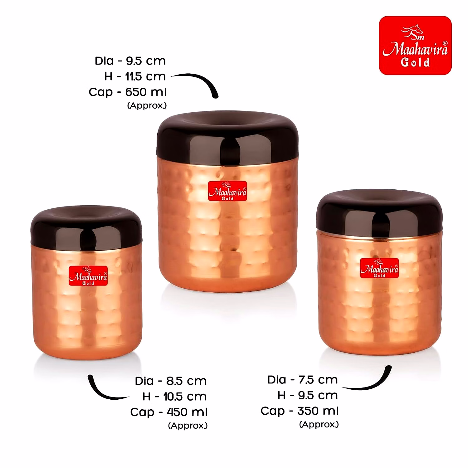 Maahavira Gold Apple Stainless Steel Hammered Texture Storage Containers with Air Tight Lid Use for Dry fruits, Chocolates, Biscuits, Tea, Sugar & Coffee - Set of 3 image 4
