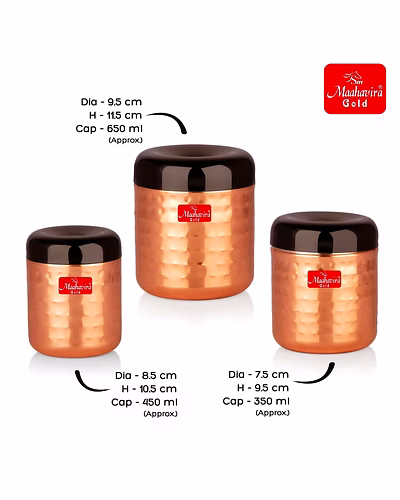 Maahavira Gold Apple Stainless Steel Hammered Texture Storage Containers with Air Tight Lid Use for Dry fruits, Chocolates, Biscuits, Tea, Sugar &amp; Coffee - Set of 3-3