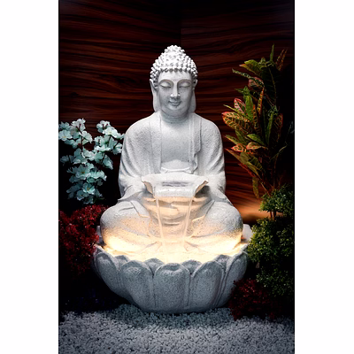 kamal buddha water fountain big size|3 feet kamal buddha fountain with led lighting for outdoor|water fountain for home & garden (beige, 3 feet),resin