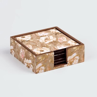 floral mdf wooden tea coaster