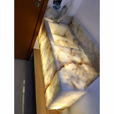 Backlit Onyx Marble Vanity with Integrated Sink for Interior Decor and Project Furnishing-1