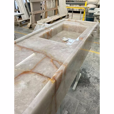 Backlit Onyx Marble Vanity with Integrated Sink for Interior Decor and Project Furnishing-3