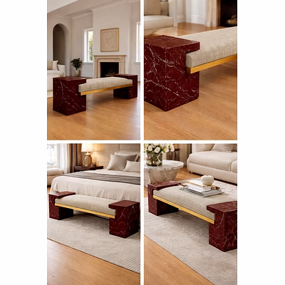 Marble Designer Bench with Upholstered Seat for Interior Decor and Project Furnishing-2