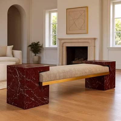 Marble Designer Bench with Upholstered Seat for Interior Decor and Project Furnishing-1
