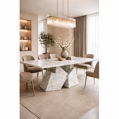 Marble Designer Dining Table with Sculptural Base for Interior Decor and Project Furnishing-1