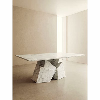 exalted-plaza marble designer dining table with sculptural base for interior decor and project furnishing