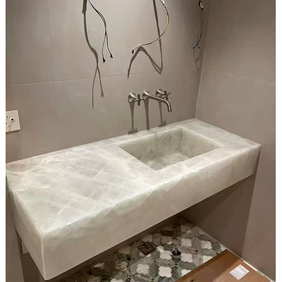 Backlit Onyx Marble Vanity with Integrated Sink for Interior Decor and Project Furnishing-4
