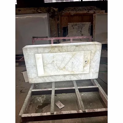 Backlit Onyx Marble Vanity with Integrated Sink for Interior Decor and Project Furnishing-5