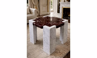 Linea Side Stone Table & Axis Cylinder Marble Stool for Interior Decor and Project Furnishing