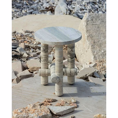 Linea Side Stone Table &amp; Axis Cylinder Marble Stool for Interior Decor and Project Furnishing-1